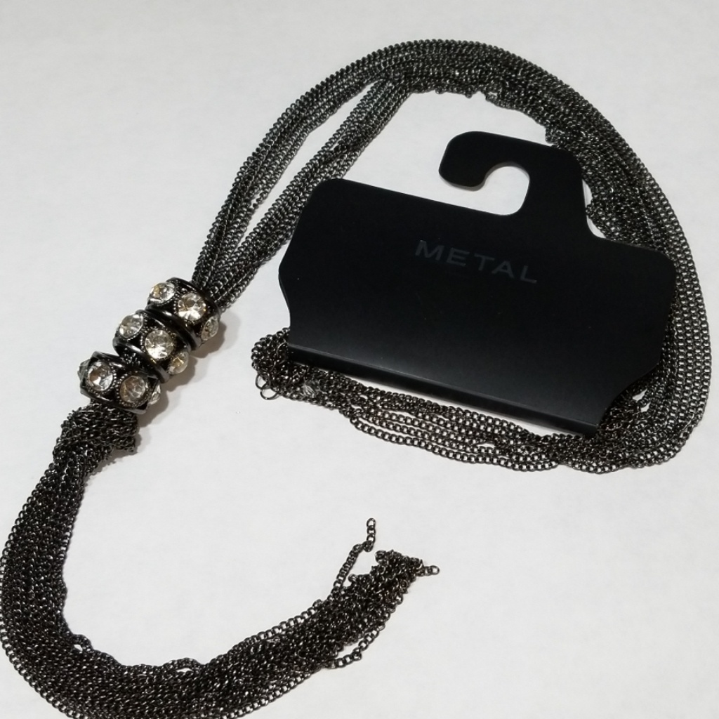 Gun Metal Tone Multi Strand Necklace